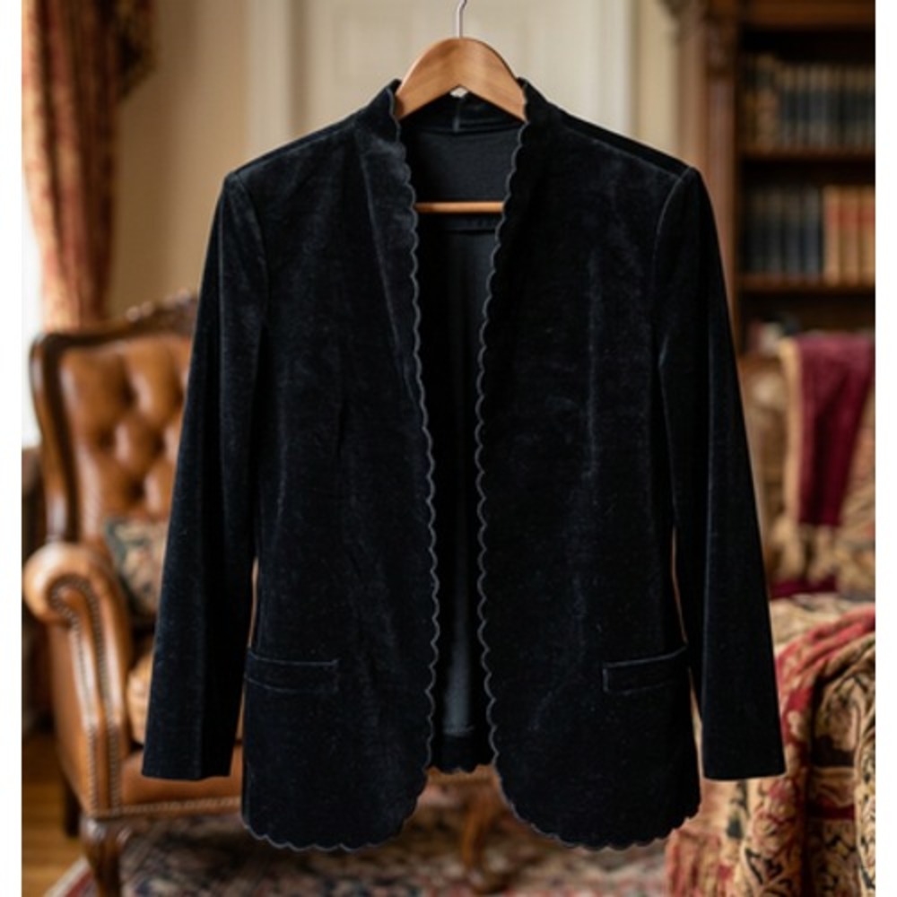 Act III Women Velvet Blazer Black Solid Formal Long Sleeve Jacket VTG Open Front